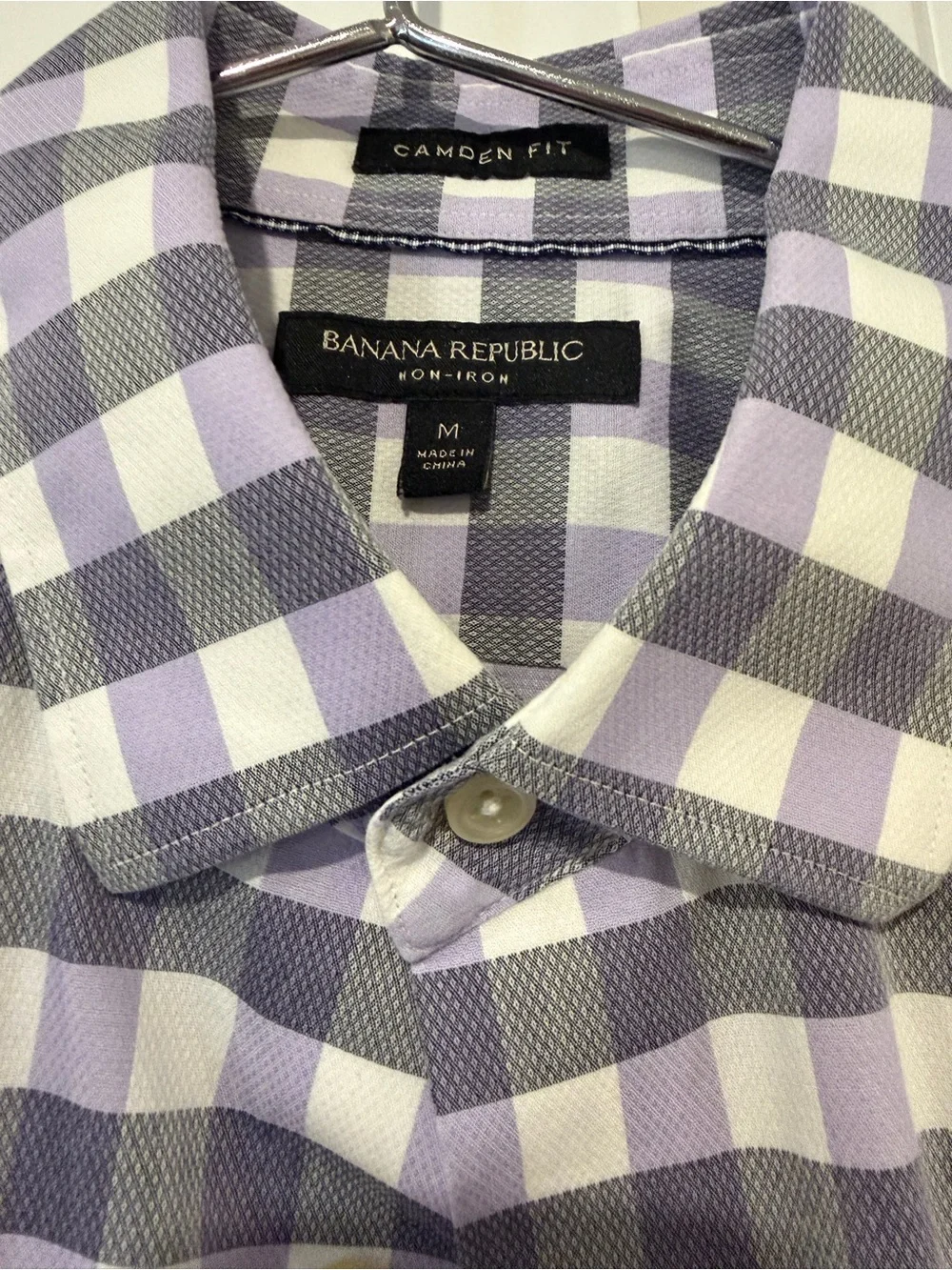 Banana Republic Men's Purple and White Check Dress Shirt